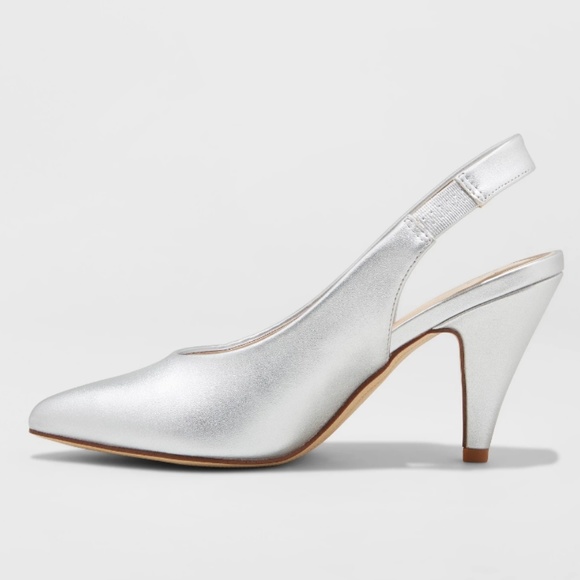 🎉 NEW Silver Slingback Pump Heels Size 8 7 1/2 - Picture 2 of 2